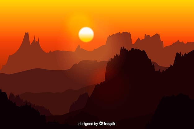Mountains silhouette at sunrise