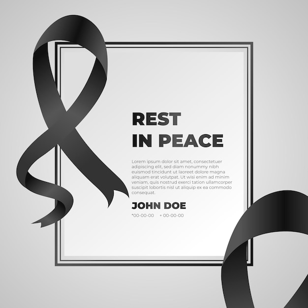 Free vector mourning ribbon with rest in peace frame