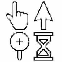 Free vector mouse cicker hand clicker sand timer and loupe pixelated