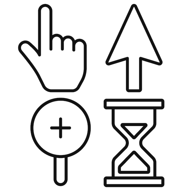 Free vector mouse cicker hand clicker and sand timer outline