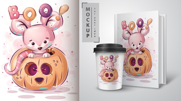 Vettore gratuito mouse in zucca - poster e merchandising.