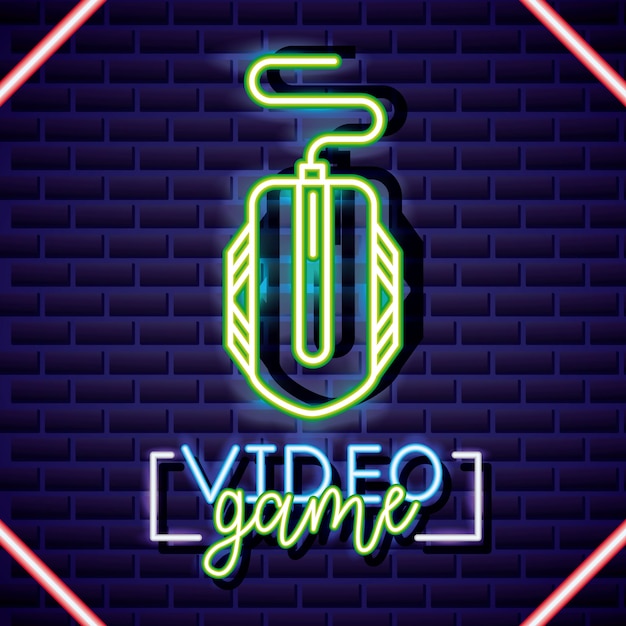 Free vector mouse, video game neon linear style