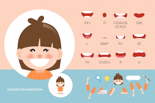 Mouth animation set for children. lip sync collection character animation kid.