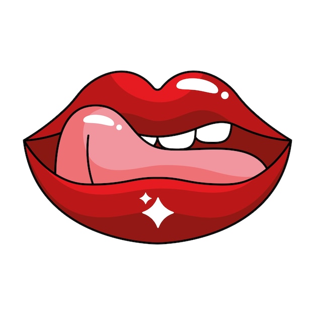 Vettore gratuito bocca pop art rossa con la lingua fuori