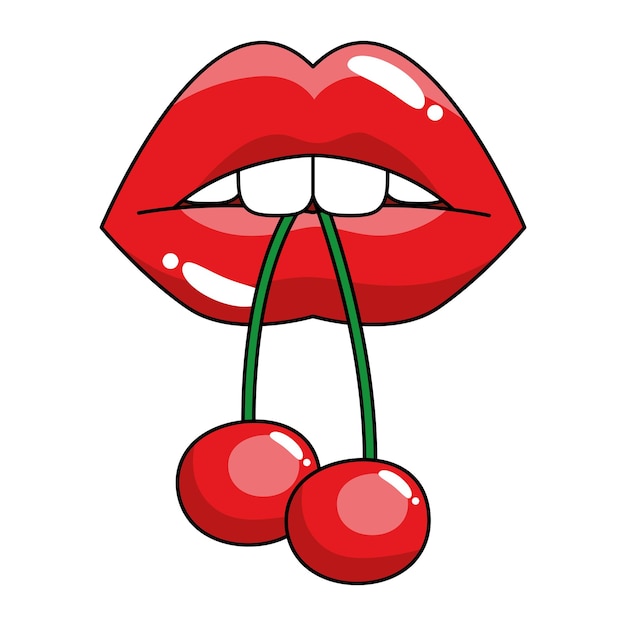 Vettore gratuito bocca pop art con ciliegia
