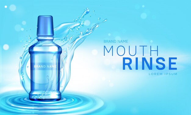 Mouth rinse bottle in water splash poster
