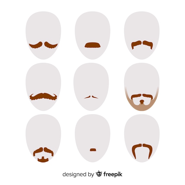 Vettore gratuito collezione di baffi consapevolezza movember in design piatto