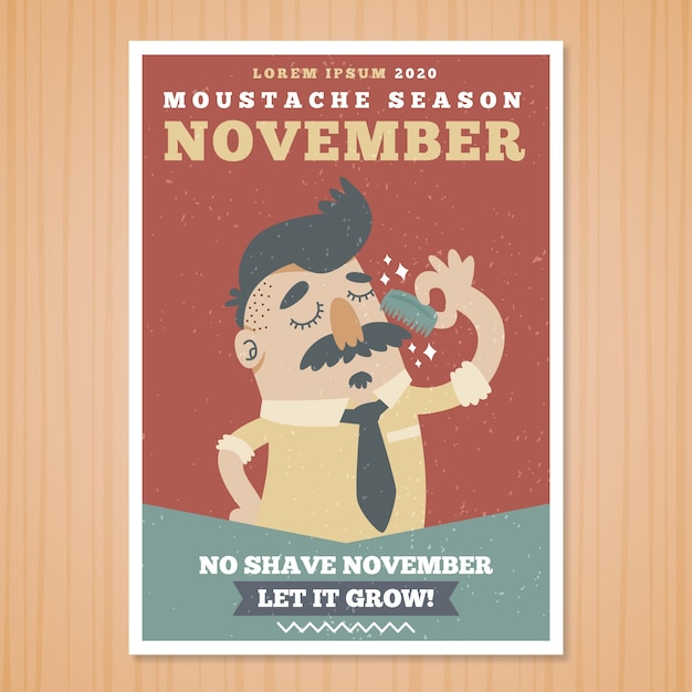 Vettore gratuito brochure movember simpatico personaggio con i baffi