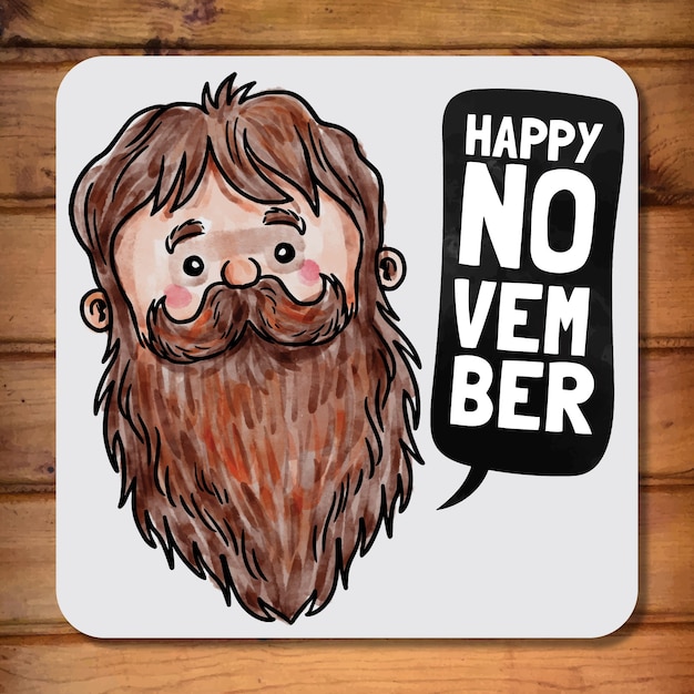 Free vector movember card with a hand painted bearded man