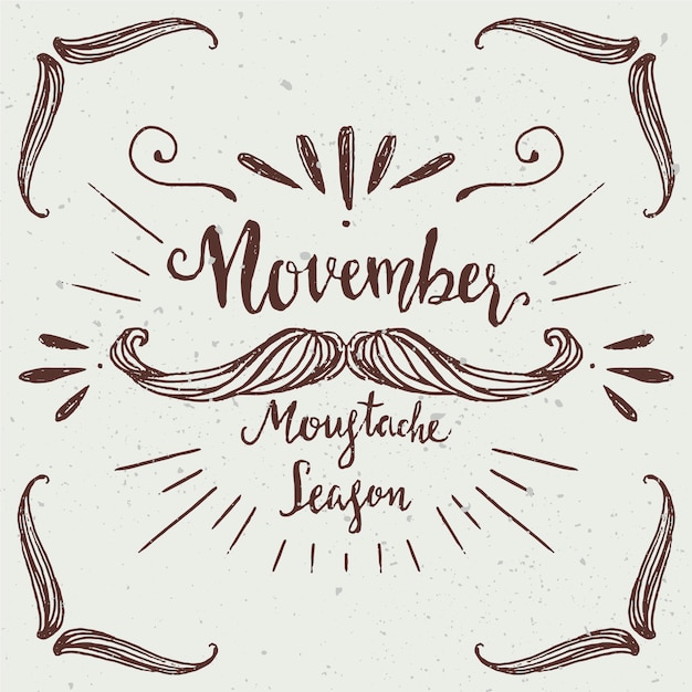 Free vector movember design with hand drawn mustache