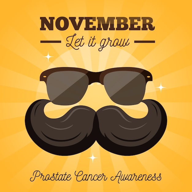 Free vector movember mustache awareness background in flat design with sunglasses