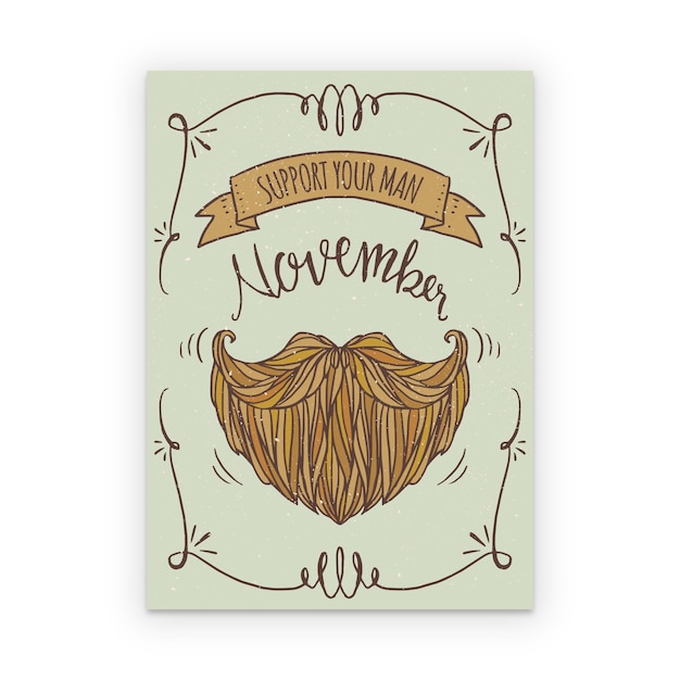 Free vector movember poster with hand drawn beard