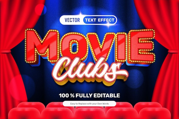 Vettore gratuito effetto di testo di movie club