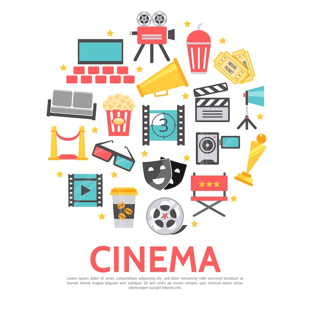Free vector movie elements round template in flat style