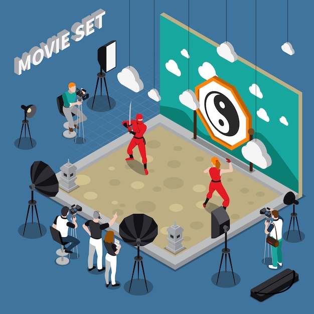 Illustrazione isometrica di set cinematografico