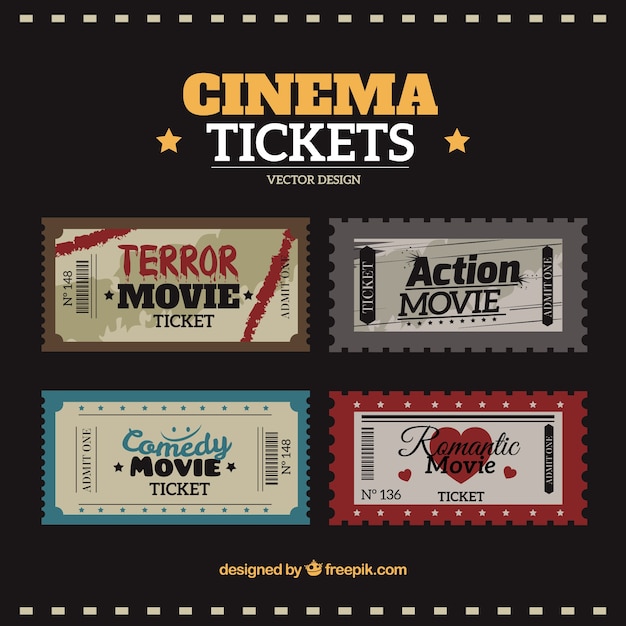 Vettore gratuito biglietti per il cinema pacchetto in stile vintage