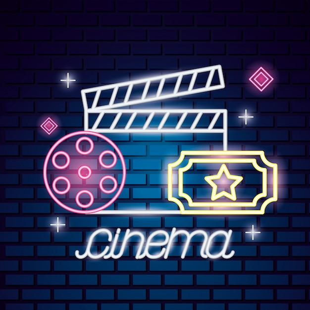 Vettore gratuito insegna al neon di tempo di film