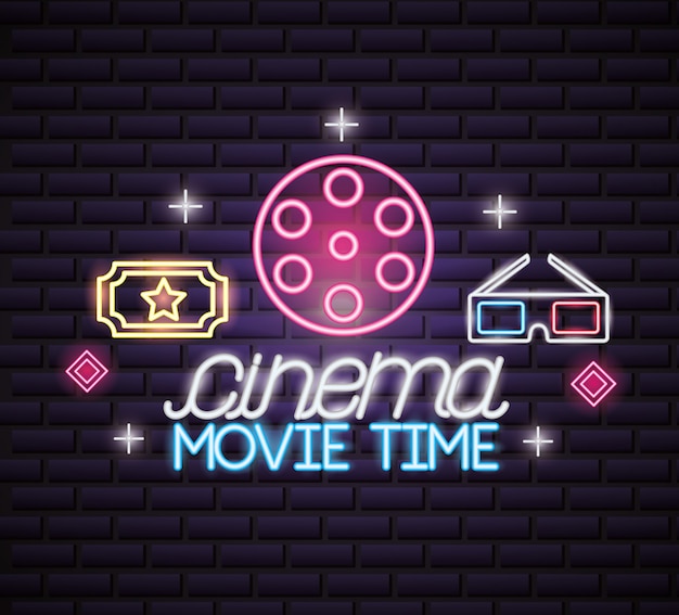 Free vector movie time neon sign sign
