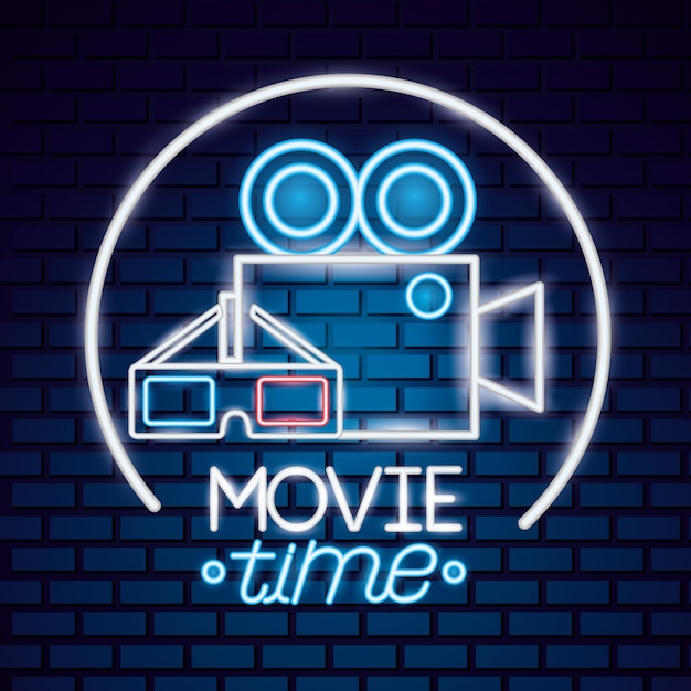 Free vector movie time neon sign sign