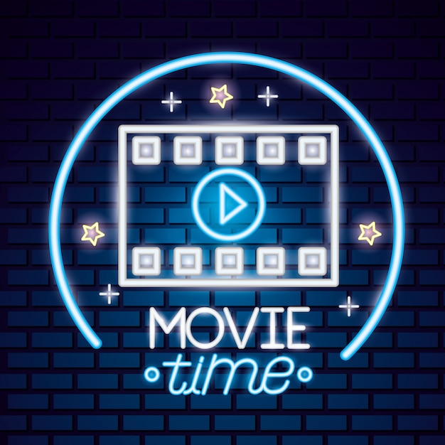 Free vector movie time neon sign sign