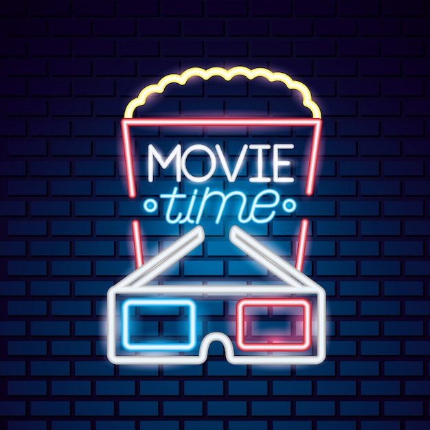 Free vector movie time neon sign