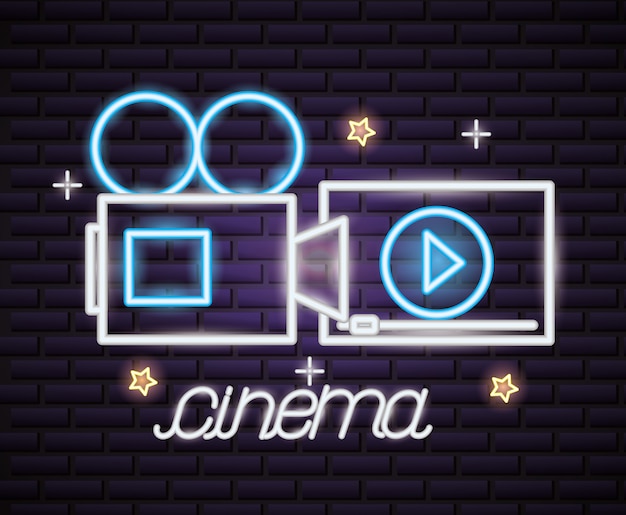 Vettore gratuito insegna al neon di tempo di film