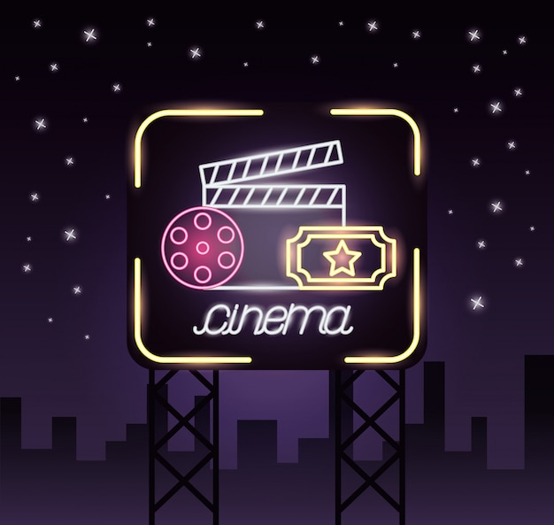 Free vector movie time neon sign