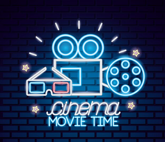 Free vector movie time neon sign