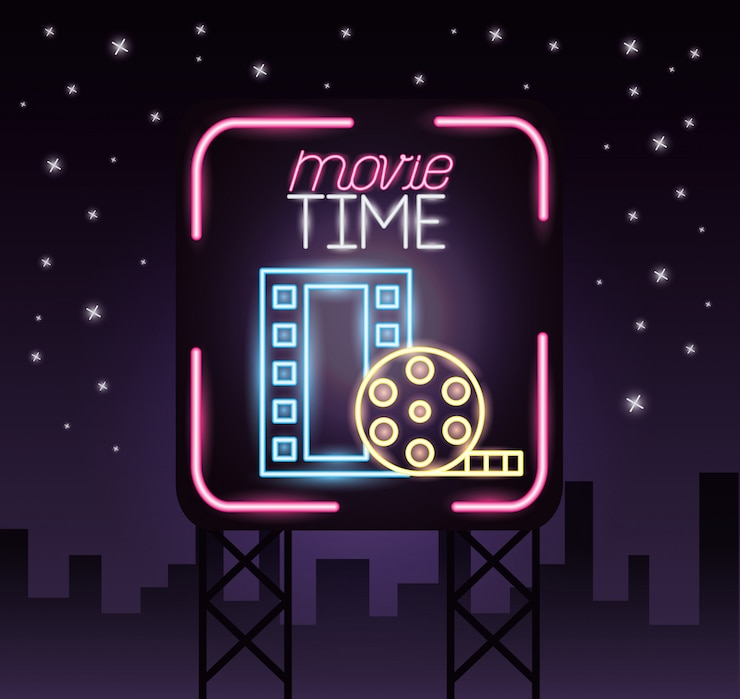 Free Vector movie time neon sign