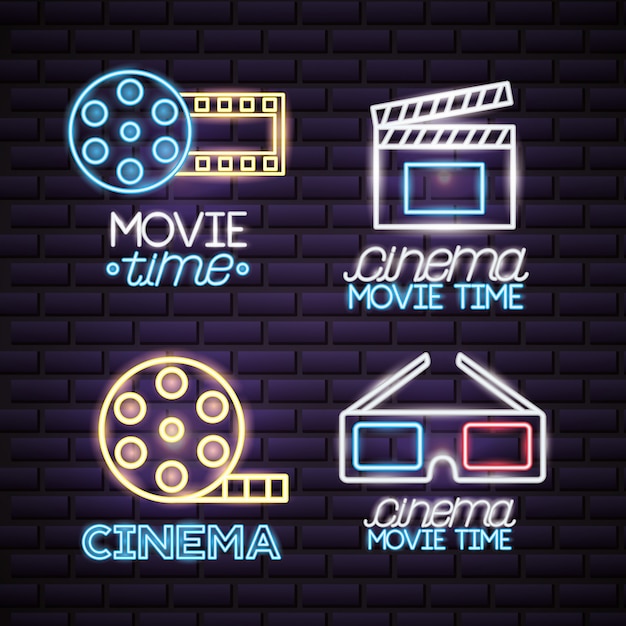 Free vector movie time neon sign