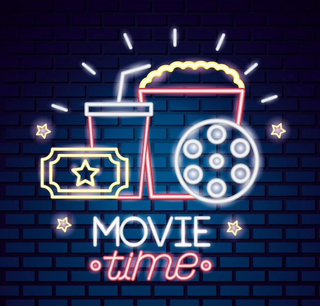 Free vector movie time neon sign