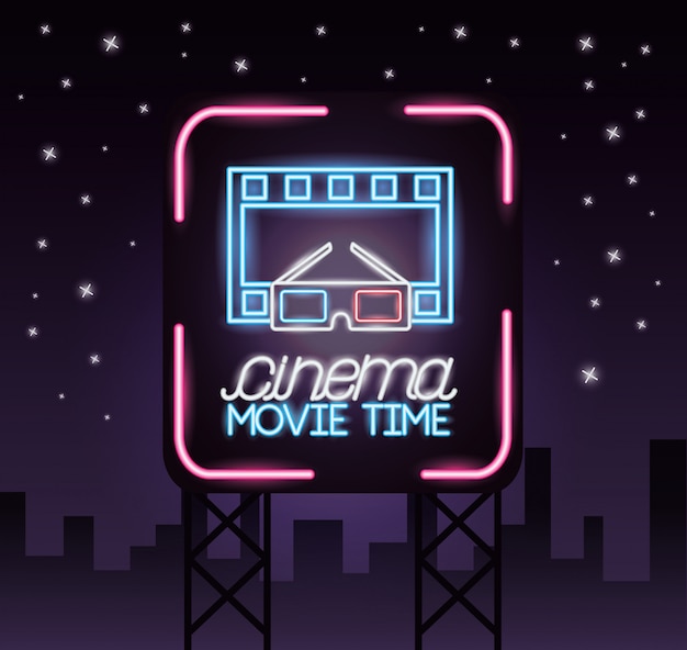 Free vector movie time neon sign