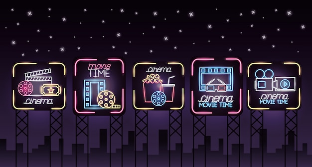 Free vector movie time neon sign