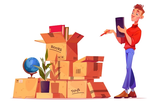 Free vector moving out cardboard box illustration