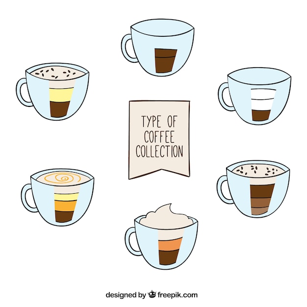 Free vector mugs with variety of coffees