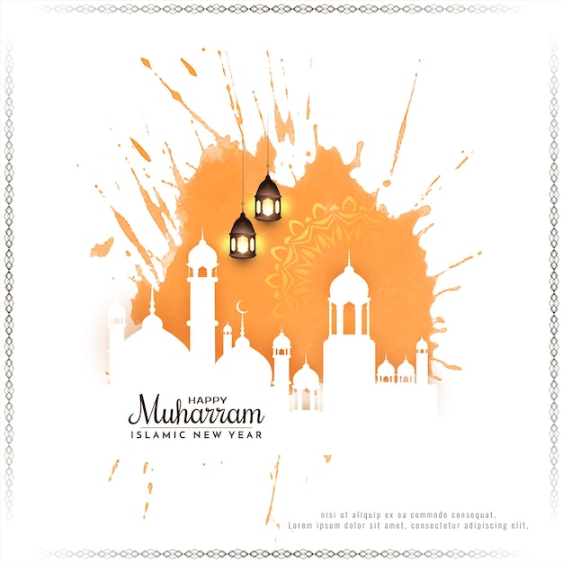 Free vector muharram festival and islamic new year greeting card with mosque vector