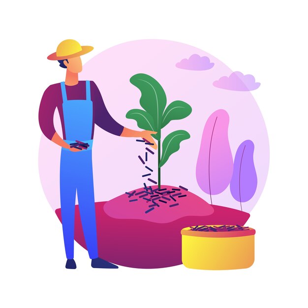 mulching plants abstract concept  illustration. soil covering, plant protection, weed control, retain moisture, garden bed, wood chips, landscape fabric, decorative mulch .