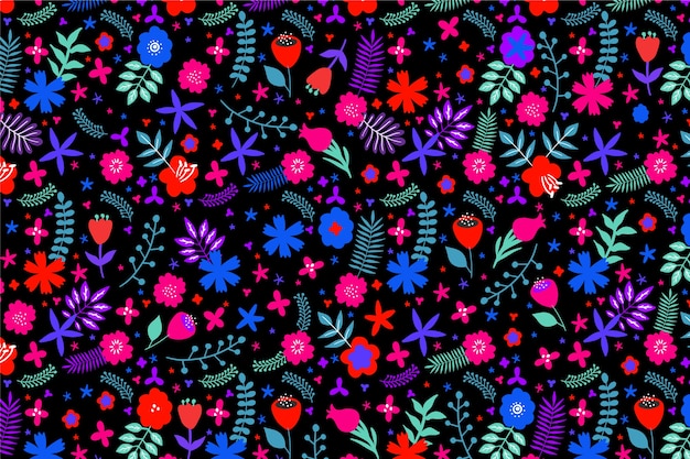 Multi-coloured background with flowers and leaves