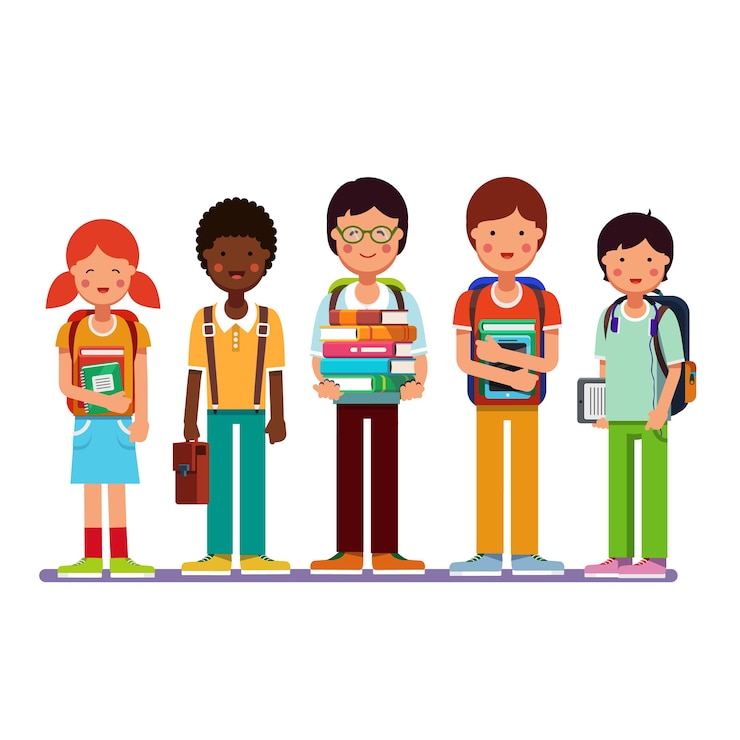 Free Vector multi ethnic group of school students kids