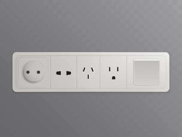 Free vector multi socket ac power wall-mounted outlet 3d realistic vector