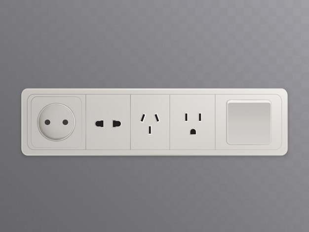 Multi socket ac power wall-mounted outlet 3d realistic vector 