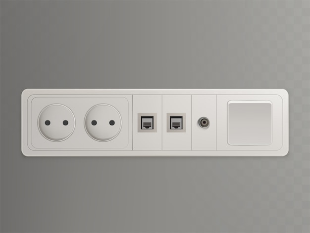 Multi socket wall outlet with electrical, ethernet, cable or satellite TV connections 