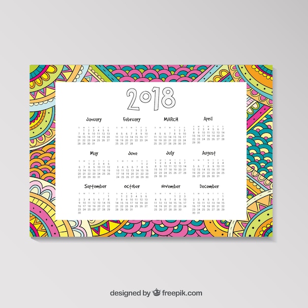 Free vector multicolor 2018 calendar