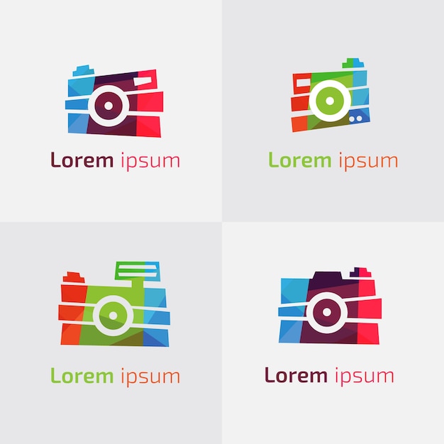 Бесплатное векторное изображение Многоцветная коллекция логотипа камеры