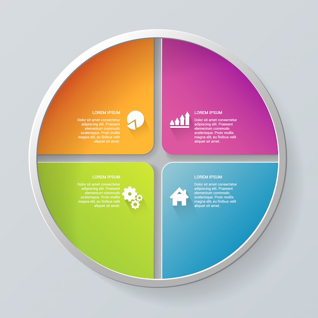 Free vector multicolor circle segment item step process steps infographics template.