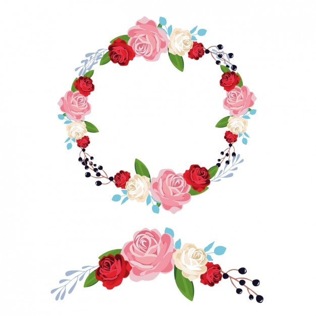 Free vector multicolor floral wreath and ornament