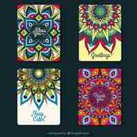 Free vector multicolor mandala greeting card collection