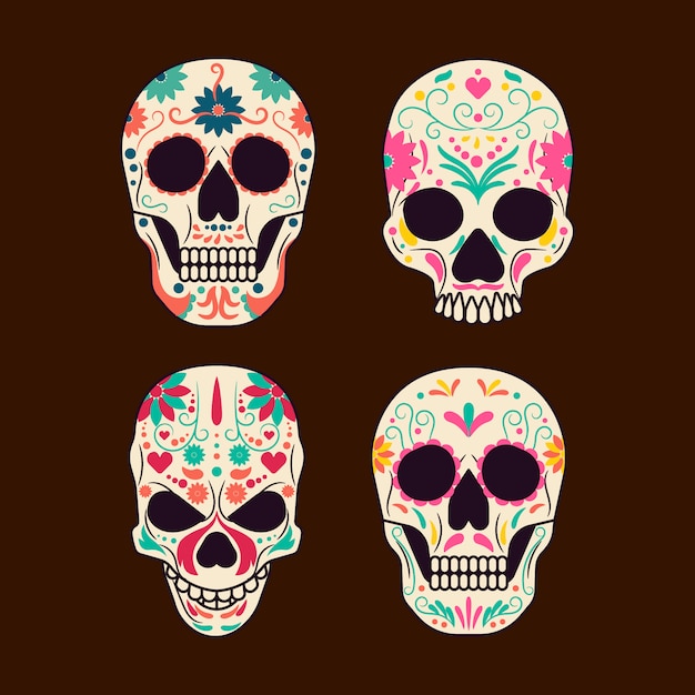 Free vector multicolor mexican skull collection