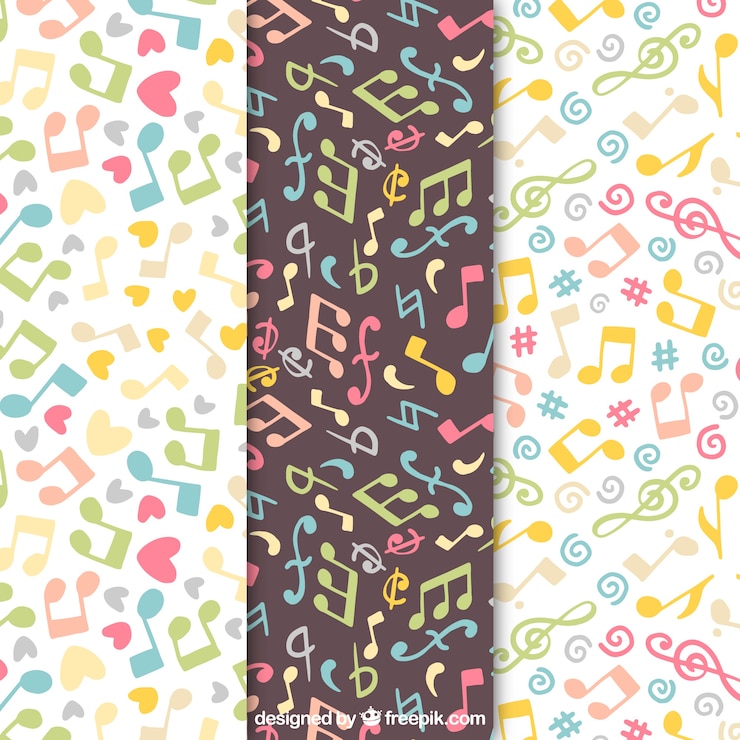 Free Vector multicolor music notes pattern background