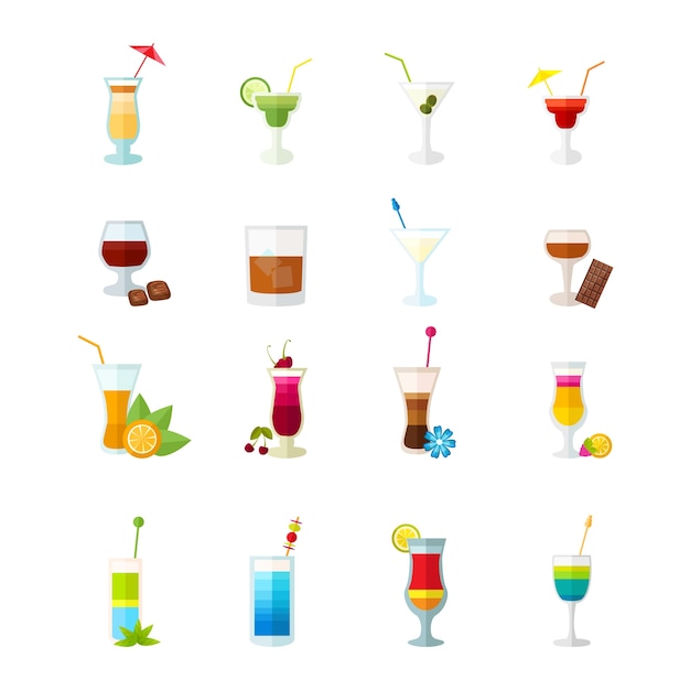 Multicolored cocktail icons set